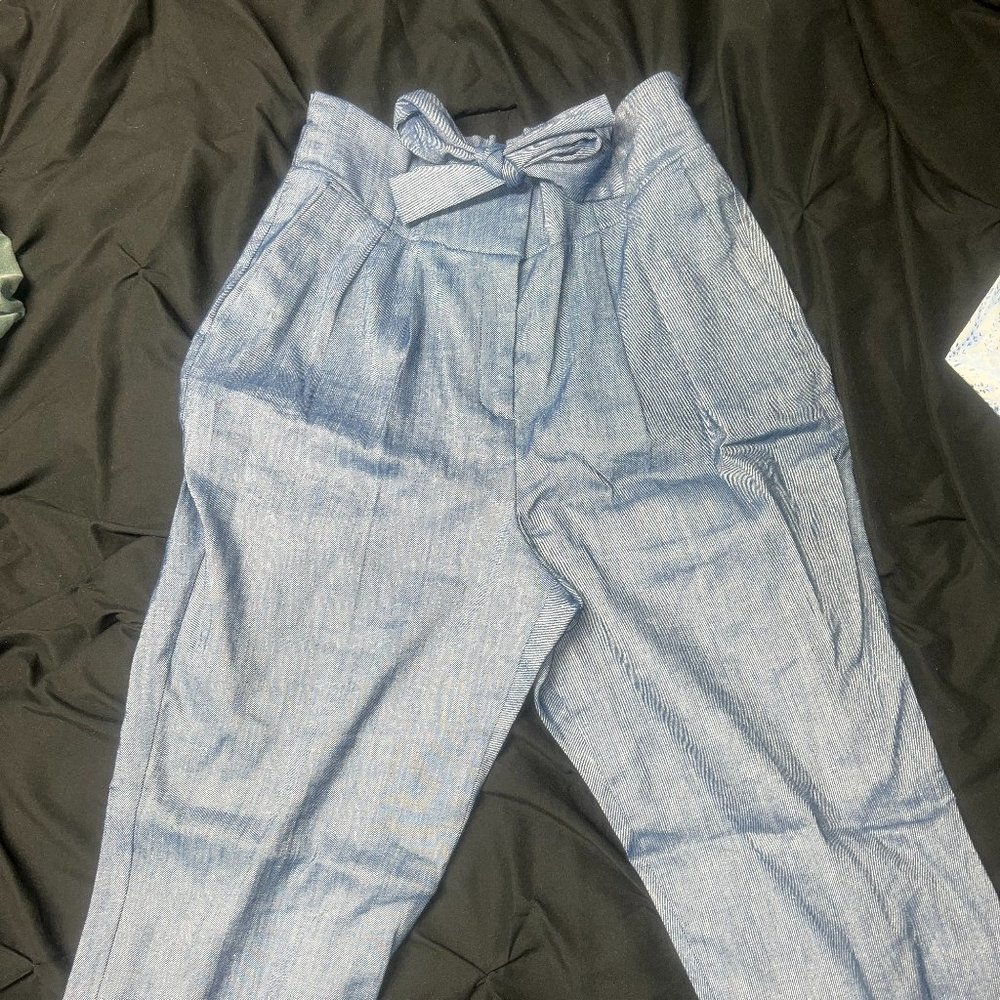 Express Blue Knot Paperbag Pants